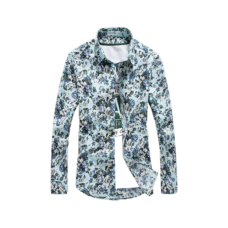 Men's Long Sleeve Floral Pure Cotton